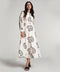 Puffed Sleeve Printed Round Neck Dress-Off White